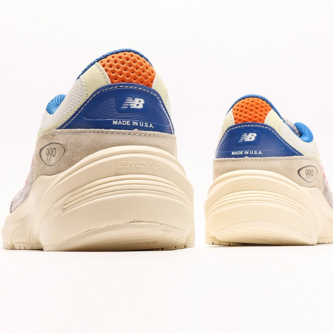 New Balance 990v6 Cream & Grey Sneakers with Orange Accents