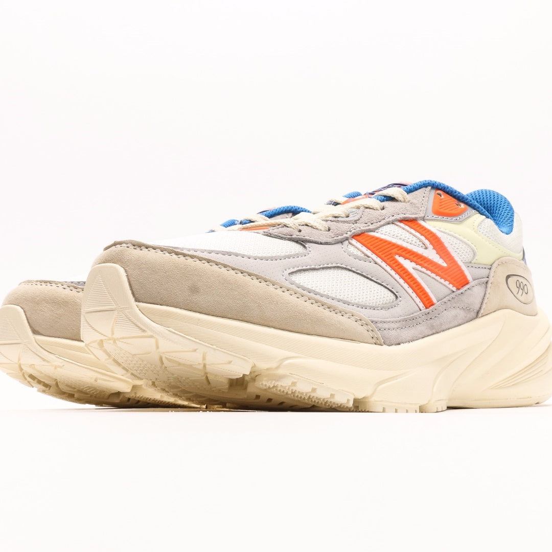 New Balance 990v6 Cream & Grey Sneakers with Orange Accents