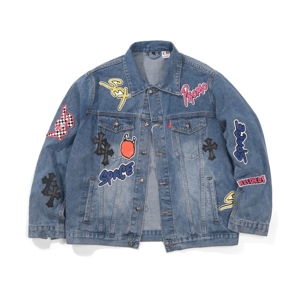 Patchwork Denim Jacket - Vintage Blue Gothic Street Jacket 0789